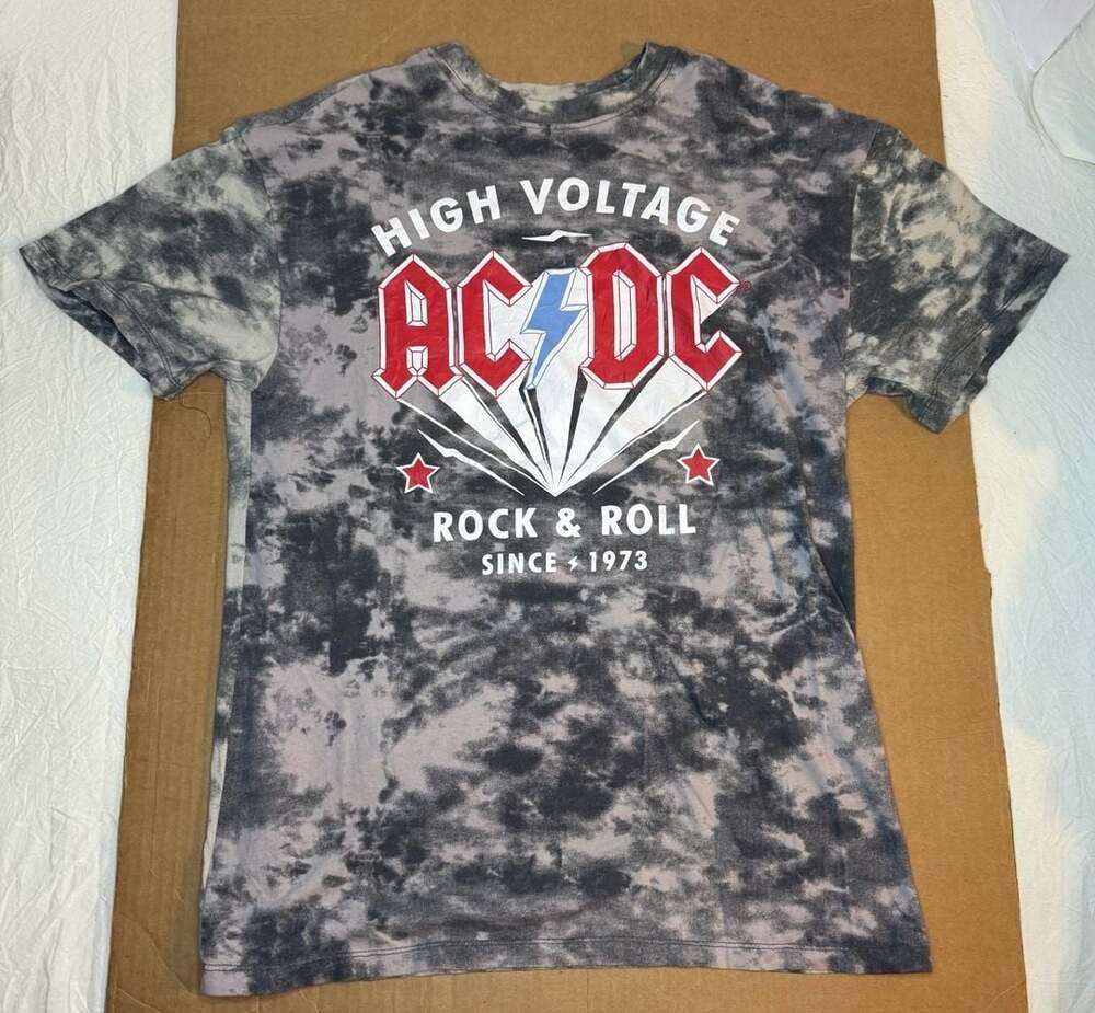 Ac/Dc High Voltage Rock & Roll Size M Gray Tie Dye T-Shirt